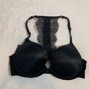 Victoria's Secret Bombshell Plunge Black Lace Racerback Bra 34B